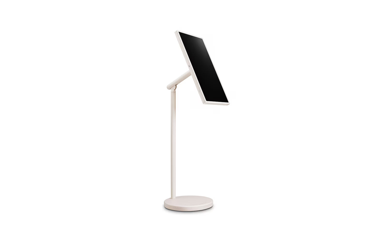Écran TV LG StanbyME 27 pouces sans fil avec pied et batterie intégrée, affichant une image couleur vive.