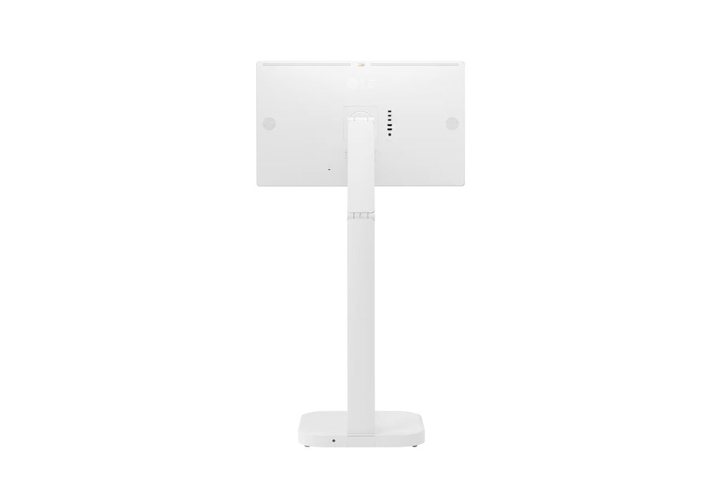 Écran LG 32U889SA-W, moniteur 32 pouces UHD 4K IPS avec support inclinable et batterie intégrée.
