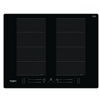 Table de cuisson induction encastrable Whirlpool WF S8865 NE avec zones de cuisson en verre noir et commandes tactiles.