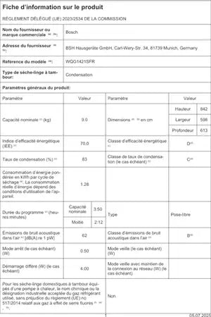 Bosch WQG1421SFR SERINITY heat pump tumble dryer