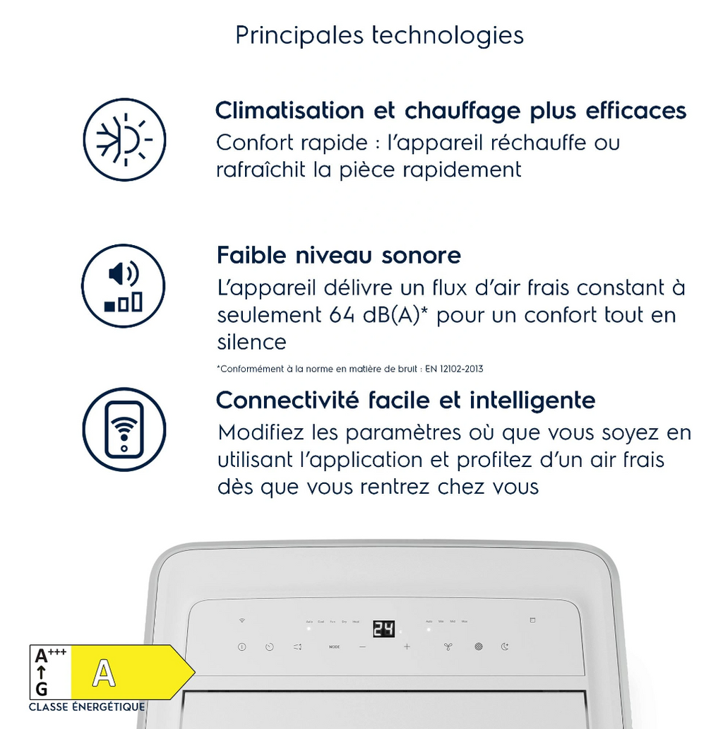 Climatiseur Mobile Réversible Electrolux EXP38U340HW Comfort 600 – 2600 W, Classe A, R290, Connecté