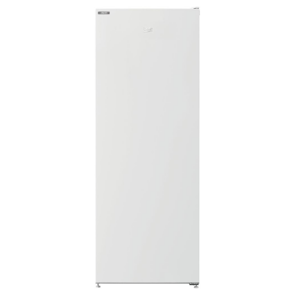 Congélateur BEKO RFNM200E40WN avec portes et étagères visibles, blanc, design compact pour la cuisine domestique.