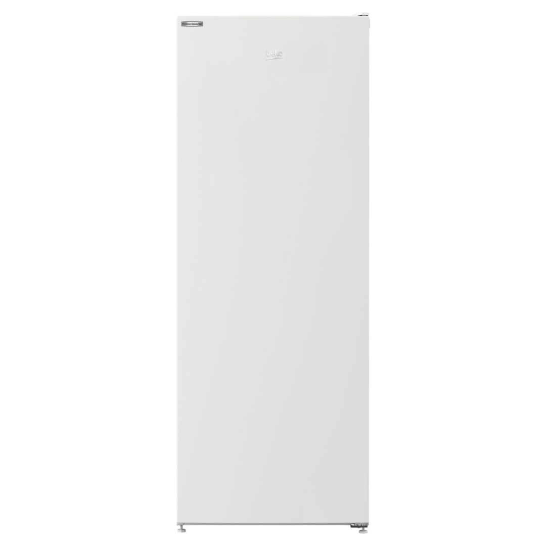 Congélateur BEKO RFNM200E40WN avec portes et étagères visibles, blanc, design compact pour la cuisine domestique.