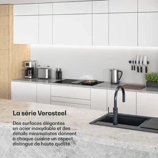 Hob with integrated extractor KLARSTEIN Verosteel elegant minimalist 80 cm induction hob with integrated extractor, 8400 W, Black