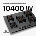KLARSTEIN Goldflame Nano gas hob, 5 brass burners, 8 kW, gas cooktop - Natural gas/LPG