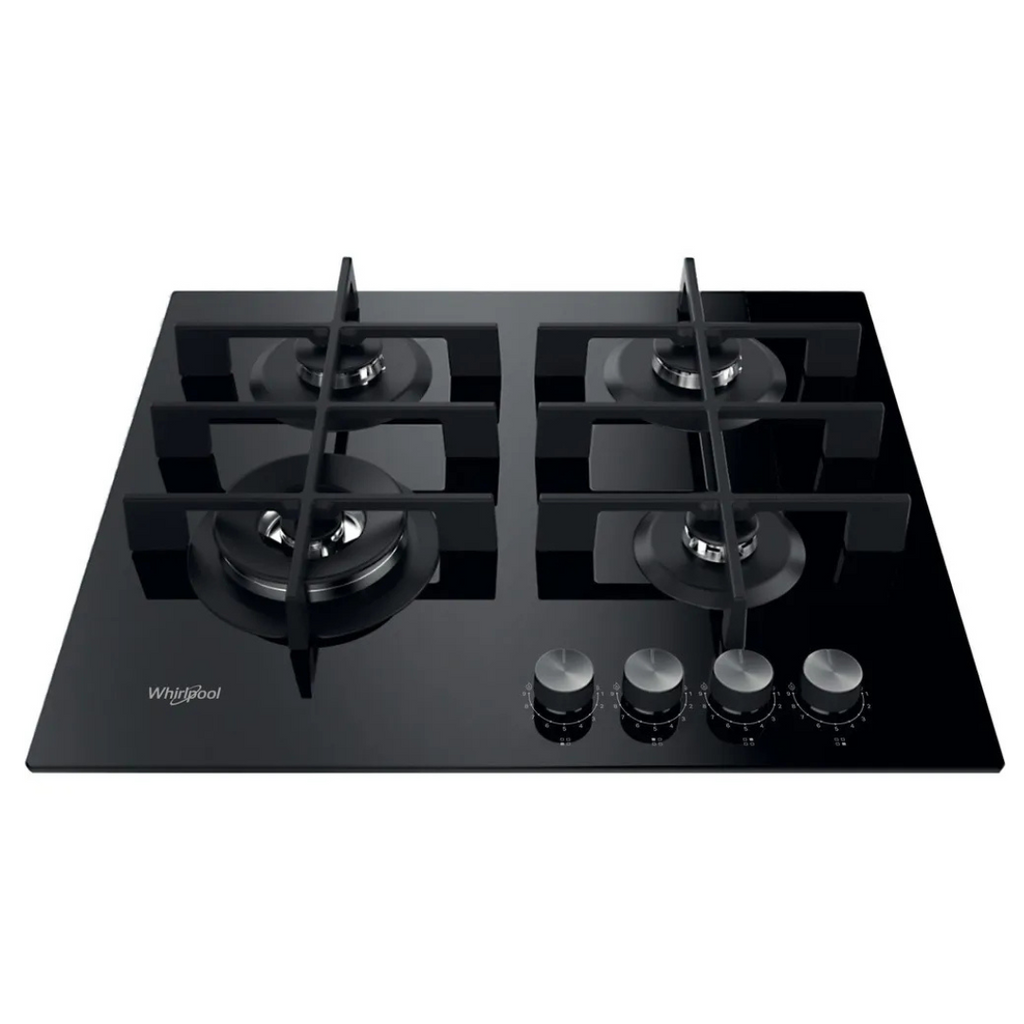 Table de cuisson Whirlpool GOWL628NBFR avec surface en verre et commandes tactiles, vue de face.