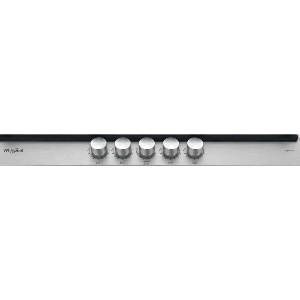 Table de cuisson Whirlpool GMWL 758/IXL avec surface en verre noir et commandes tactiles.