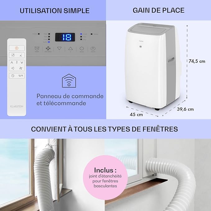 Klarstein Mobiele Airconditioner 12000 BTU – Klasse A+, R290, SEER 13, Stil 63 dB