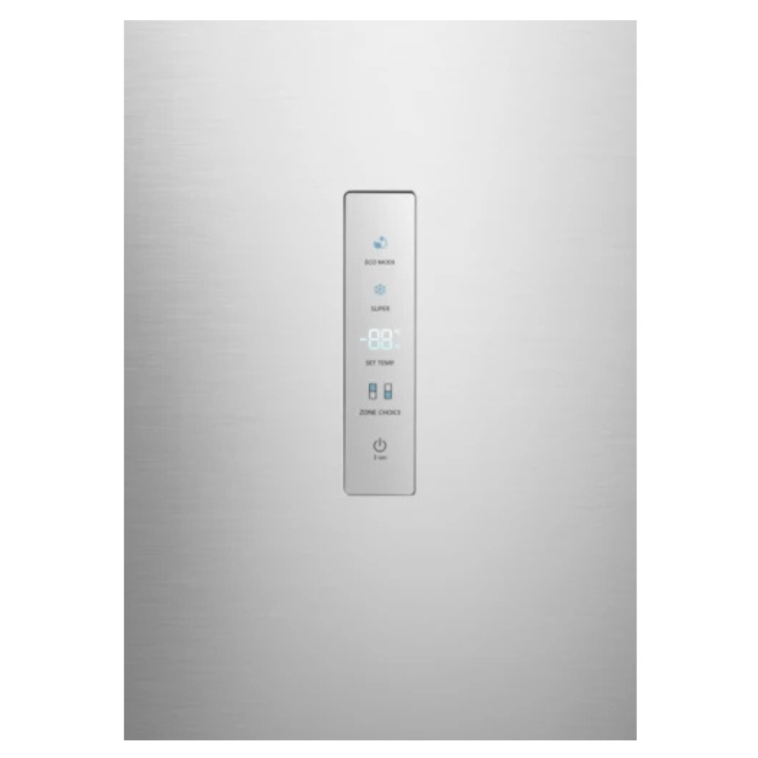 Réfrigérateur HISENSE RB390N4CCD1 avec portes en acier inoxydable et espace de rangement intérieur visible.