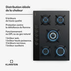 KLARSTEIN Goldflame Nano gas hob, 5 brass burners, 8 kW, gas cooktop - Natural gas/LPG