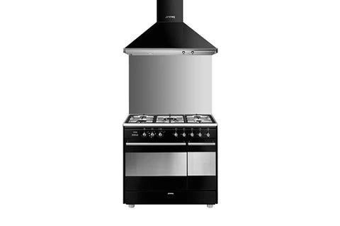 Cocina Smeg ESTÉTICA CLÁSICA 90cm MIXTA ACERO INOXIDABLE NEGRO BRILLANTE - SCB92MN8