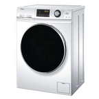 Lave-linge Haier HW90-B14636N avec porte blanche et écran numérique, vue de face, moderne et élégant.