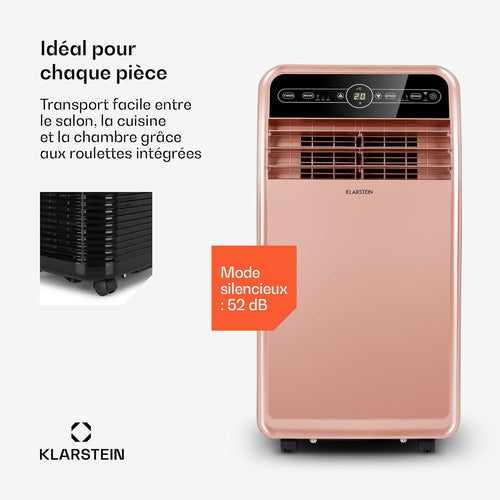 Climatiseur Mobile Smart Klarstein 12000 BTU – Classe A, R290, Inverter, Connecté, 52 dB, Rose
