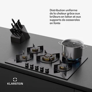KLARSTEIN Goldflame Nano gas hob, 5 brass burners, 8 kW, gas cooktop - Natural gas/LPG