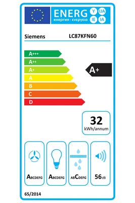 Campana extractora decorativa de pared Siemens, inclinada, 80 cm, 768m3/h, A+, negra, LC87KFN60