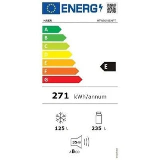 Haier single-door refrigerator, combined refrigerator-freezer - 3D 60 Series 5 HTW5618ENPT - Energy class E - 360 L - 185 X 59,5 X 66,7 Cm - Black