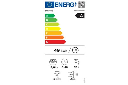 Lavadora de carga frontal Samsung WW90T554DAW Blanca - 9kg - 1400 rpm - 72dB - Clase A