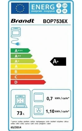 Horno empotrable Brandt BOP7536X - Horno - empotrable - hueco - ancho: 56 cm - profundidad: 55 cm - altura: 58.5 cm - con sistema de autolimpieza - clase A+ - inox