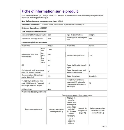 Airlux ARI200DA Kühl-Gefrierkombination oben - Einbau - 145 cm
