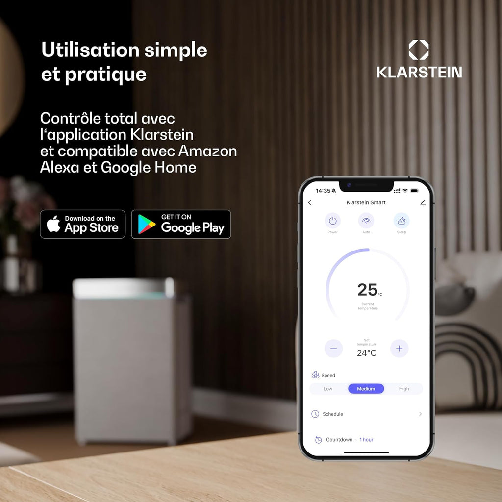 Climatiseur Mobile Smart Klarstein 12000 BTU – Classe A, R290, Inverter, Connecté, 52 dB, Rose