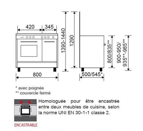 Glem white gas range cooker with 4 burners, 80 x 50 cm