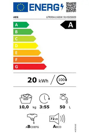Lavadora de carga frontal Aeg LFR95A116SW AbsoluteCare 10.0 kg