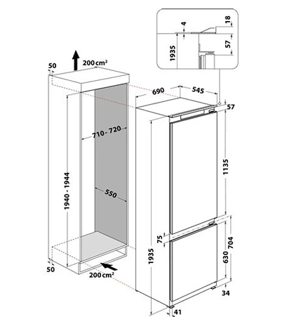 Kühl-Gefrierkombination unten Whirlpool SP408102FR – Einbaugerät 194 cm