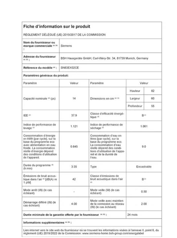 Siemens SN63EX02CE - BUILT-IN DISHWASHER 60 CM